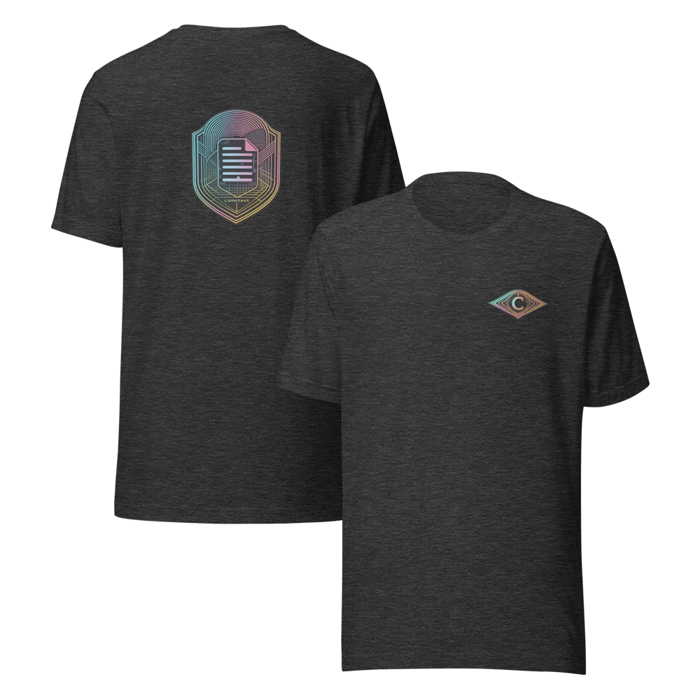 Dark grey heather DecoText t-shirt, front and back